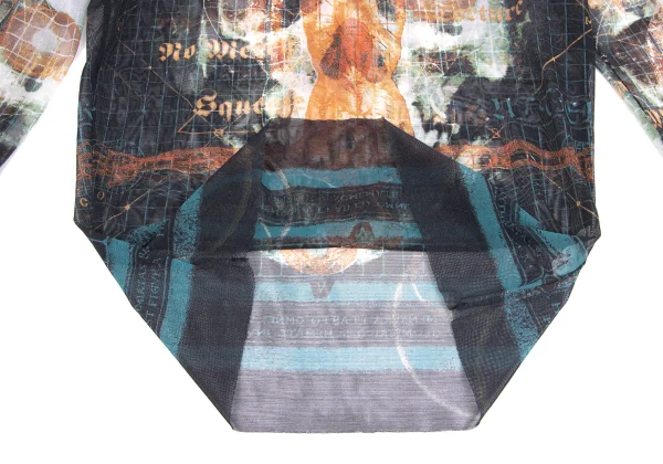 Jean Paul GAULTIER CLASSIQUE Cyber ​​Skull Print Knit Trim Mesh T-shirt K-173571_009