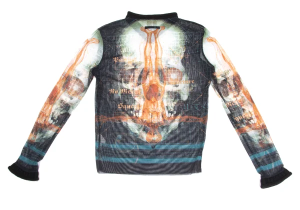 Jean Paul GAULTIER CLASSIQUE Cyber ​​Skull Print Knit Trim Mesh T-shirt K-173571_010