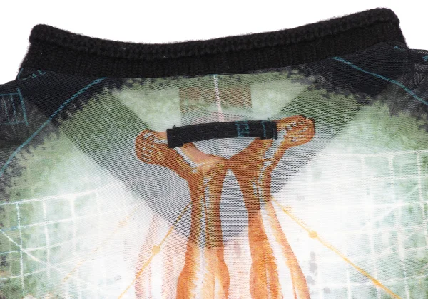 Jean Paul GAULTIER CLASSIQUE Cyber ​​Skull Print Knit Trim Mesh T-shirt K-173571_012