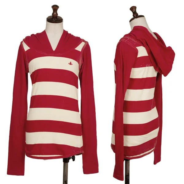 Vivienne Westwood Red Label Cotton Striped Panel Hoodie Red,Ivory 2 K-173584_001