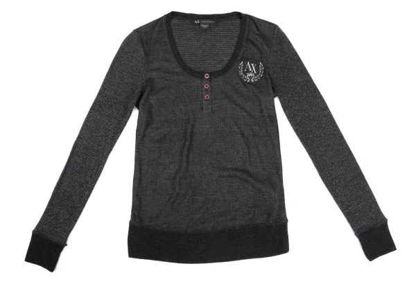 ARMANI EXCHANGE Embroidered Accent Henley Neck Knit Top K-173592_002