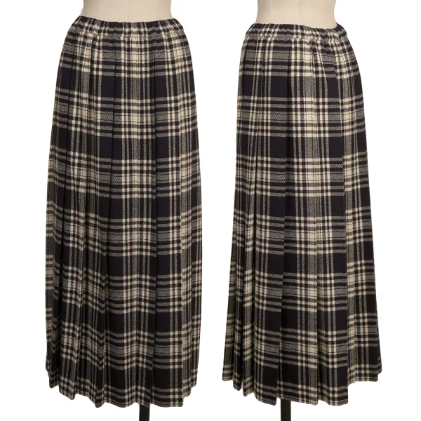 COMME des GARCONS Wool Checker Pleats Skirt Navy,White S-M K-173594_001