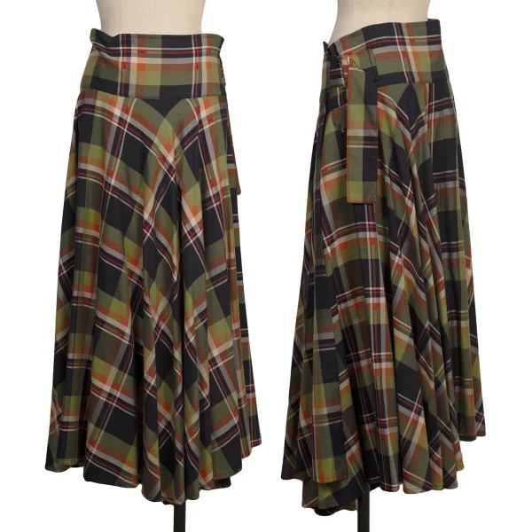 Y's Checker Belted Wrap Flare Skirt Multi-Color 1 K-173595_001