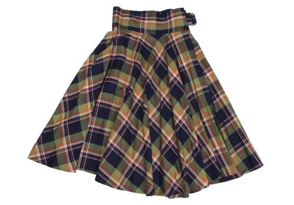 Y's Checker Belted Wrap Flare Skirt K-173595_002