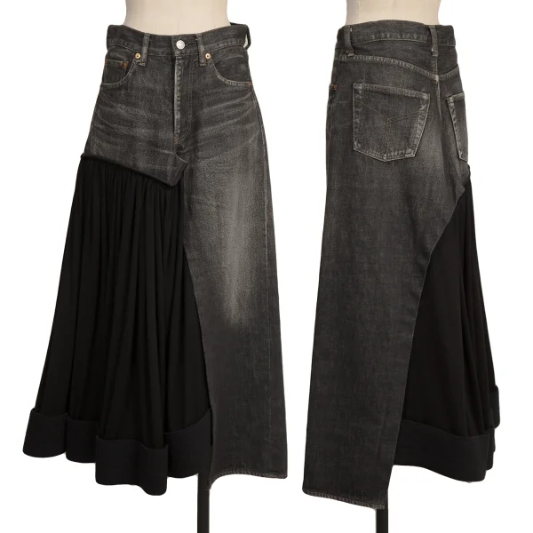 Yohji Yamamoto FEMME Spotted Horse Knit Docking Denim Skirt Charcoal,Black 1 K-173597_001