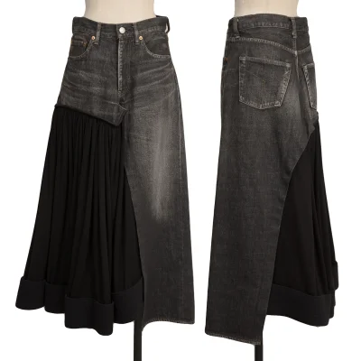 Yohji Yamamoto FEMME Spotted Horse Knit Docking Denim Skirt