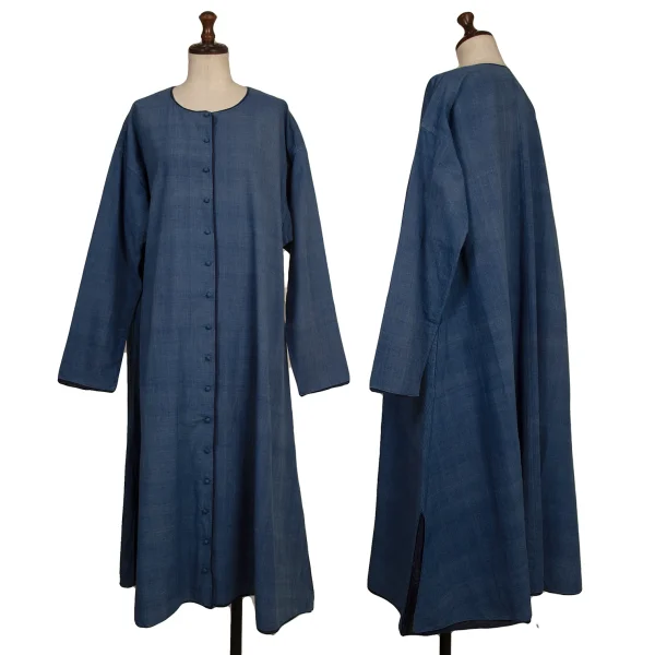 ASHA BY MDS Layered Design Collarless Shirt Dress Navy S-M K-173613_001