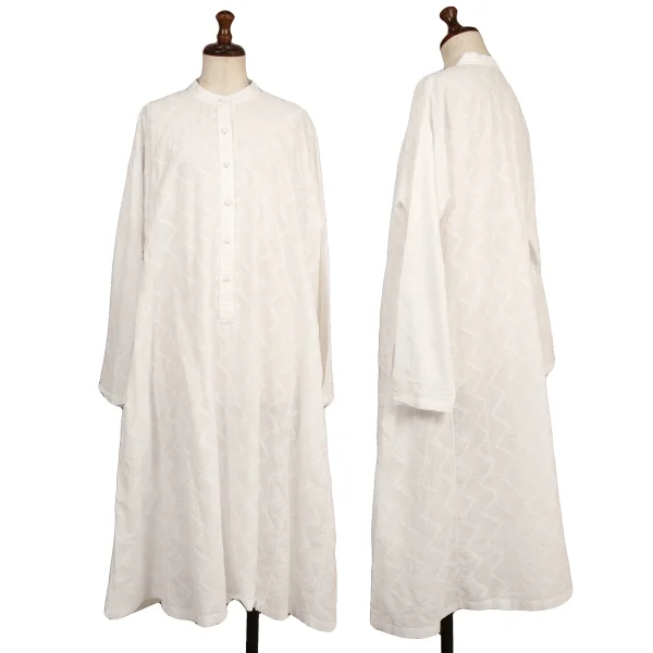 ASHA BY MDS Zigzag Embroidery Pullover Band-collar Shirt Dress White M K-173617_001