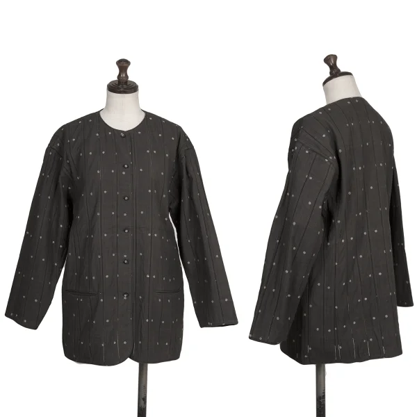 ASHA BY MDS Dot Weave Stripe Collarless Jacket Charcoal S K-173624_001