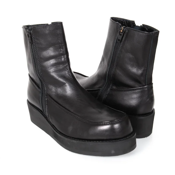 Y's Leather Platform Zip-up Boots Black 3(About US 6.5) K-173627_001