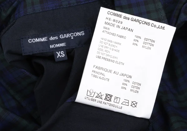 COMME des GARCONS HOMME Front and Back Panel Design Short Sleeved Plaid Shirt K-173633_012