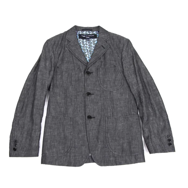 COMME des GARCONS HOMME Linen Paisley Lined Patch Pocket Jacket Navy,Grey XS K-173645_001
