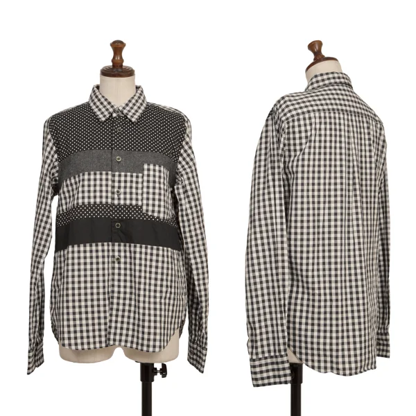 BLACK COMME des GARCONS Front Panel Switching Check Shirt Black,White XS K-173651_001