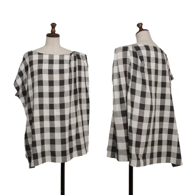 ISSEY MIYAKE Cotton Linen Block Check Sleeve Top