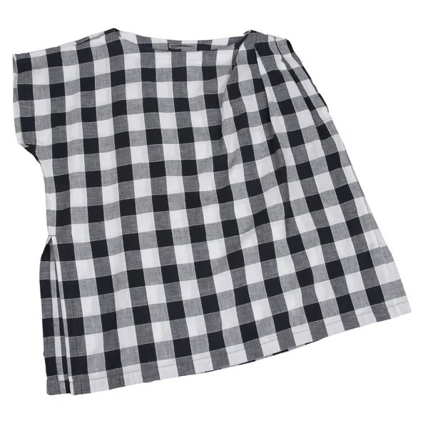 ISSEY MIYAKE Cotton Linen Block Check Sleeve Top K-173664_002