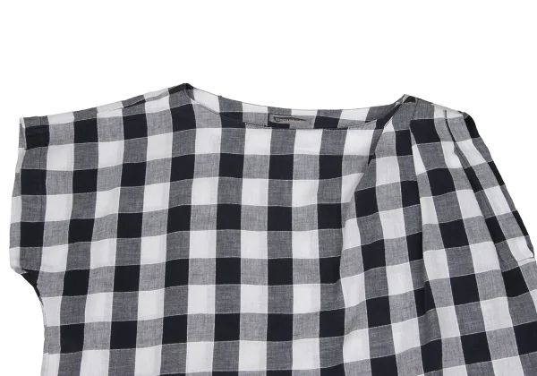ISSEY MIYAKE Cotton Linen Block Check Sleeve Top K-173664_003