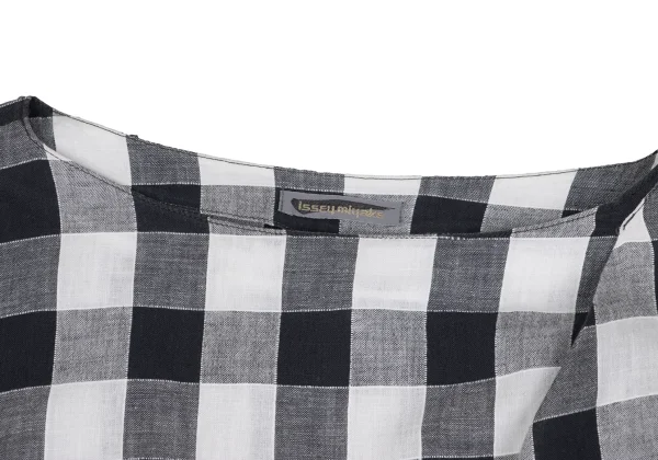 ISSEY MIYAKE Cotton Linen Block Check Sleeve Top K-173664_004