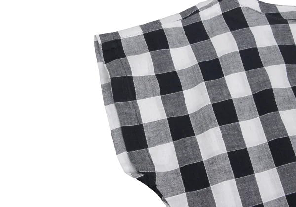ISSEY MIYAKE Cotton Linen Block Check Sleeve Top K-173664_005