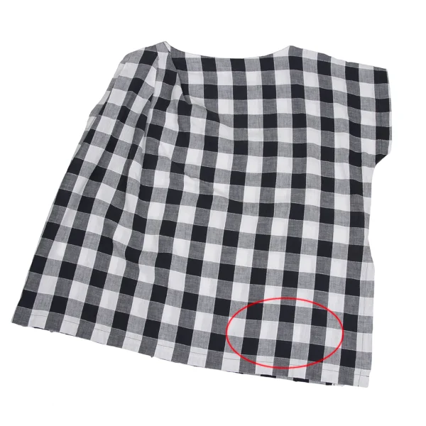 ISSEY MIYAKE Cotton Linen Block Check Sleeve Top K-173664_013