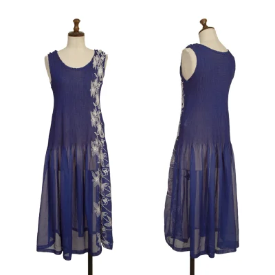 ISSEY MIYAKE me Dyed Pleated Embroidery Sleeveless Dress