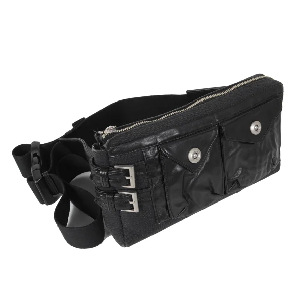 Jean Paul GAULTIER Leather Pocket Canvas Cross body Bag Black  K-173686_001
