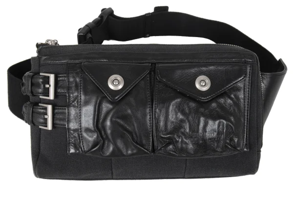 Jean Paul GAULTIER Leather Pocket Canvas Cross body Bag K-173686_002