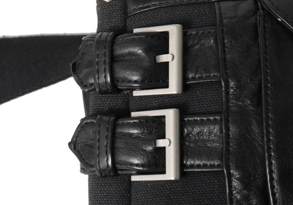 Jean Paul GAULTIER Leather Pocket Canvas Cross body Bag K-173686_010