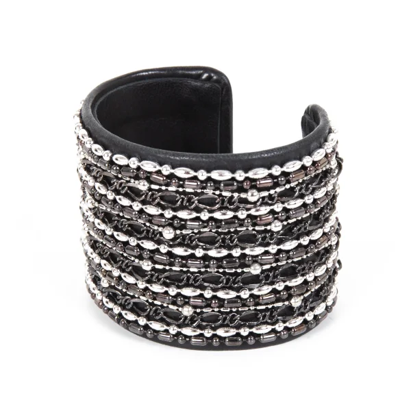LIMI feu Chain Design Leather Bangle Black  K-173693_001