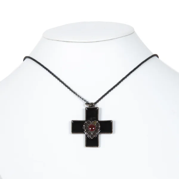 Jean Paul GAULTIER Cross Heart Stone Necklace Black  K-173699_001