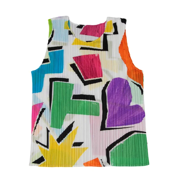 PLEATS PLEASE Colorful Geometric Print Pleated Sleeveless Top K-173708_002