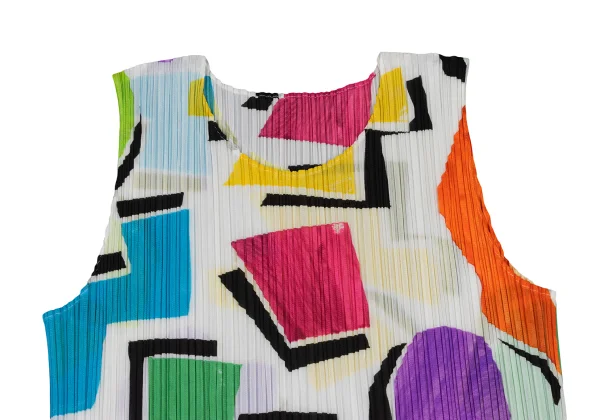PLEATS PLEASE Colorful Geometric Print Pleated Sleeveless Top K-173708_003
