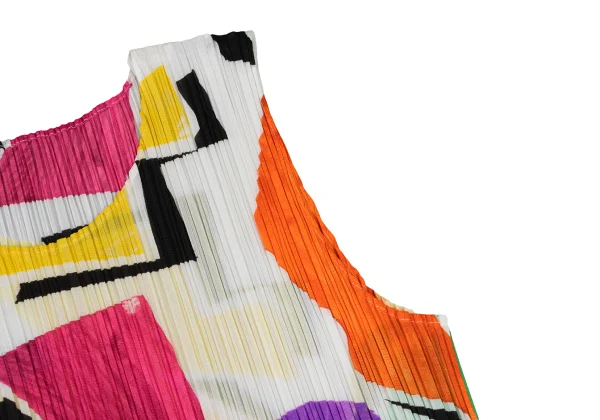 PLEATS PLEASE Colorful Geometric Print Pleated Sleeveless Top K-173708_005