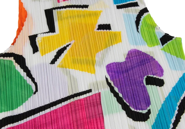 PLEATS PLEASE Colorful Geometric Print Pleated Sleeveless Top K-173708_010