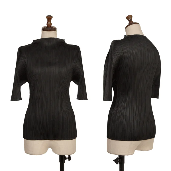 PLEATS PLEASE Pleats High-neck Elbow-length Sleeve T-shirt Black 3 K-173714_001