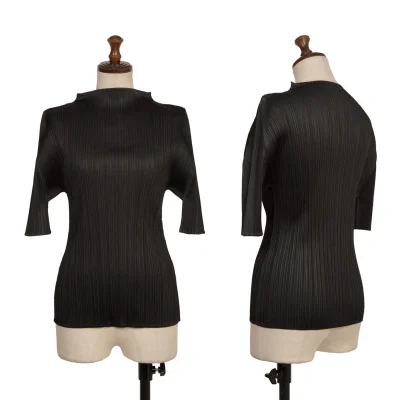 PLEATS PLEASE Pleats High-neck Elbow-length Sleeve T-shirt