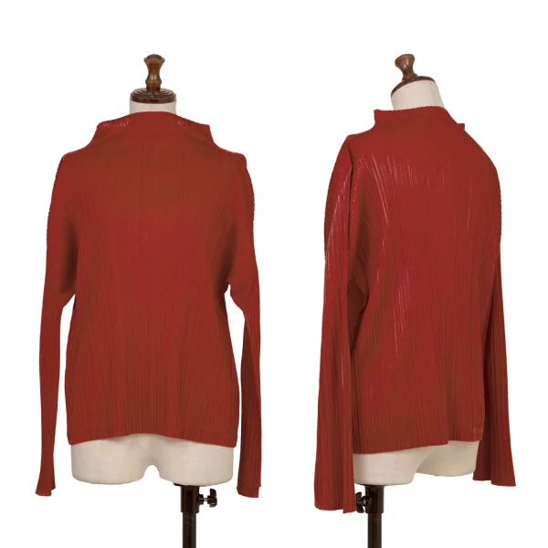 PLEATS PLEASE Pleated Mock Neck T Shirt Reddish Brown 3 K-173718_001