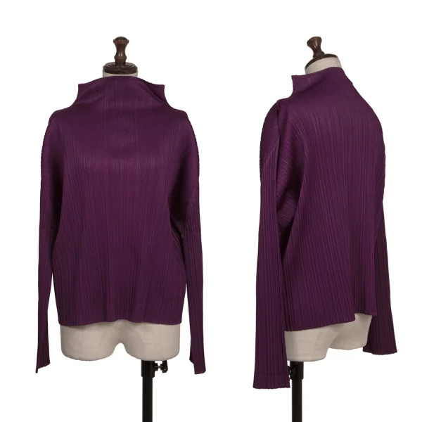 PLEATS PLEASE Pleated High Neck Long Sleeve Top Purple 3 K-173719_001