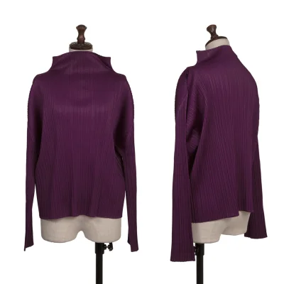 PLEATS PLEASE Pleated High Neck Long Sleeve Top