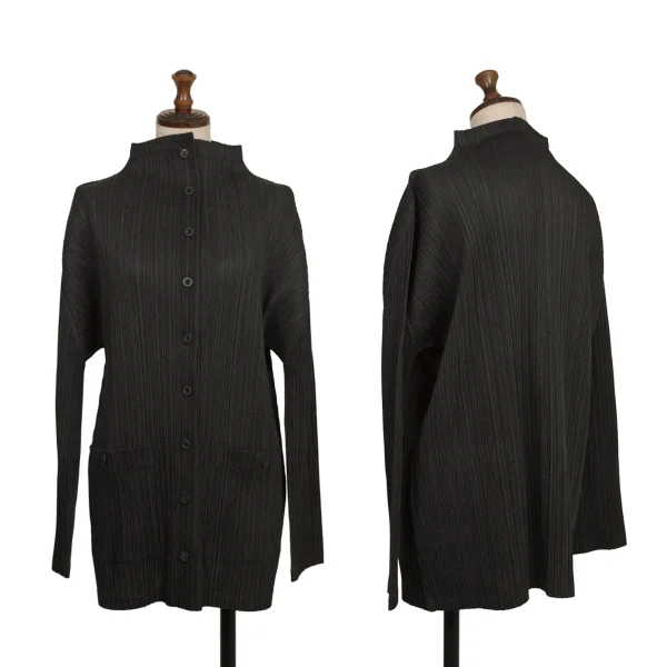 PLEATS PLEASE Pleated Patch Pocket High Neck Jacket Charcoal 3 K-173721_001