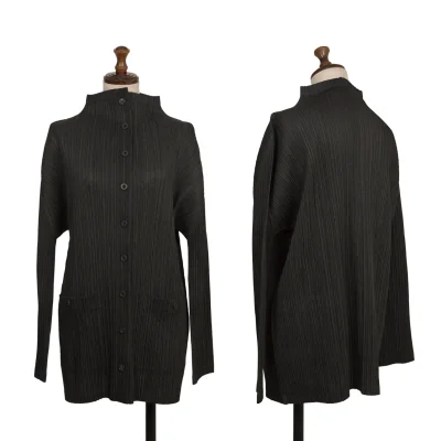 PLEATS PLEASE Pleated Patch Pocket High Neck Jacket