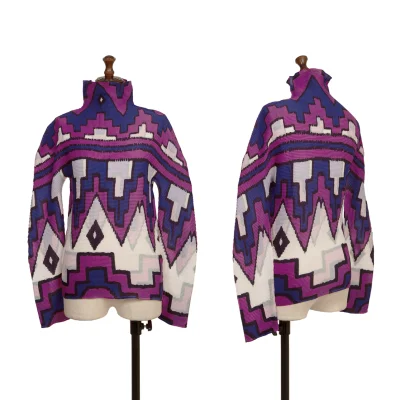 ISSEY MIYAKE me Stretch Pleats Native Style Geometric Print Top
