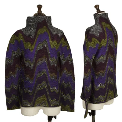 ISSEY MIYAKE me Stretch Pleated Psychedelic Print Top