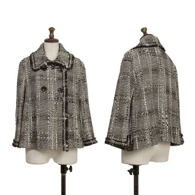 HIROKO BIS Checked Tweed Fringe Jacket