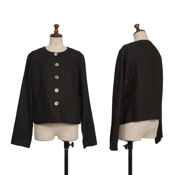 L'EQUIPE YOSHIE INABA Linen Pocket Stitch Collarless Jacket Black 11 K-173801_001