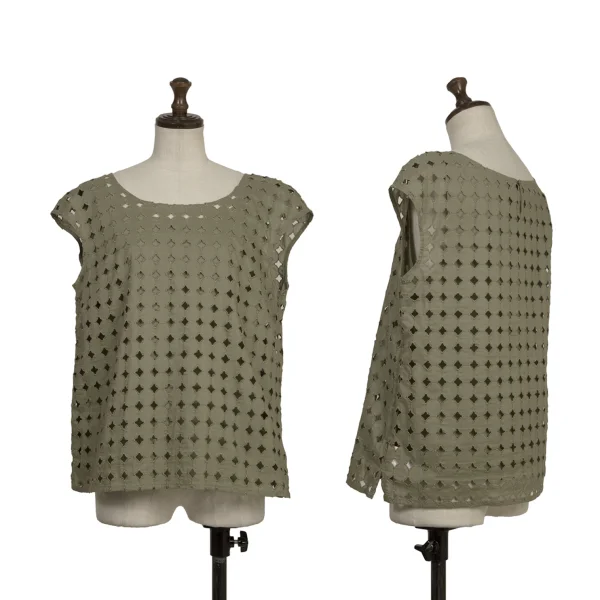 L'EQUIPE YOSHIE INABA Dot Openwork Layered Blouse Khaki 40 K-173803_001