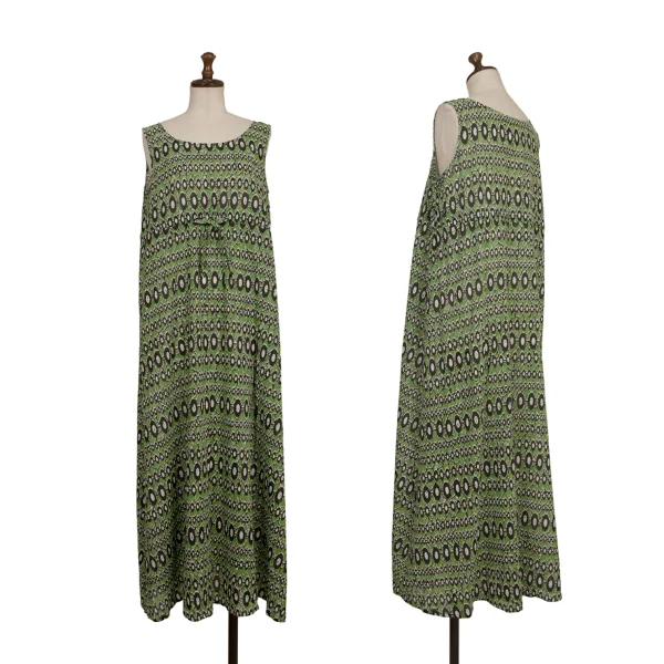 L'EQUIPE YOSHIE INABA Cotton Silk Graphic Sleeveless Dress Green,Black 38 K-173804_001