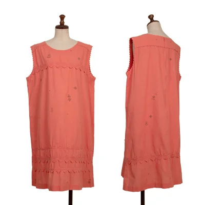 Unbranded Botanical Embroidery Zigzag Patch Dress