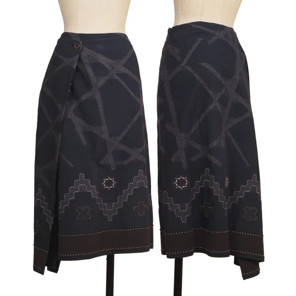 ISSEY MIYAKE HaaT Cotton Poly Wrap Skirt Navy 3 K-173813_001