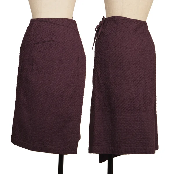 ISSEY MIYAKE HaaT Cotton Cutting Quilted Wrap Skirt Bordeaux 2 K-173814_001