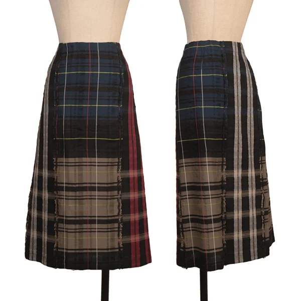 ISSEY MIYAKE HaaT Cotton Wool Check Back Wrap Skirt Multi-Color 3 K-173817_001